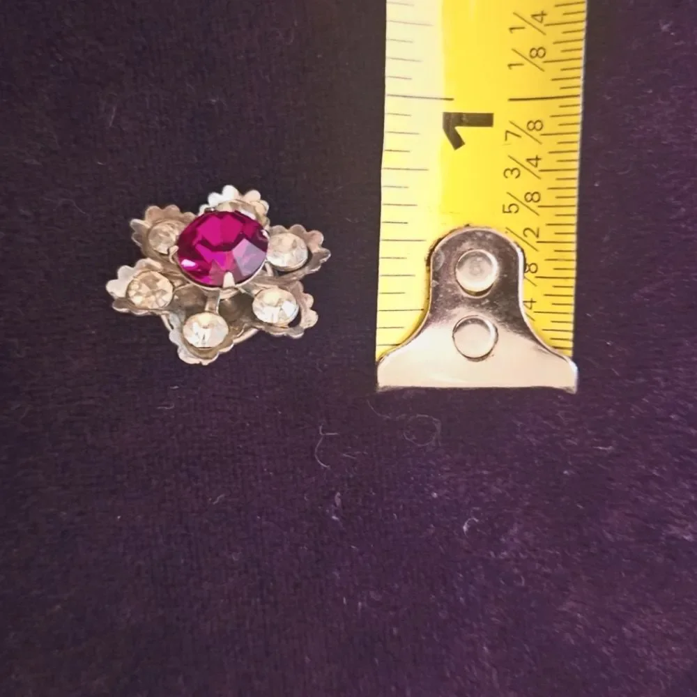 Vintage Silver tone and Pink Rhinestone Brooch Pin